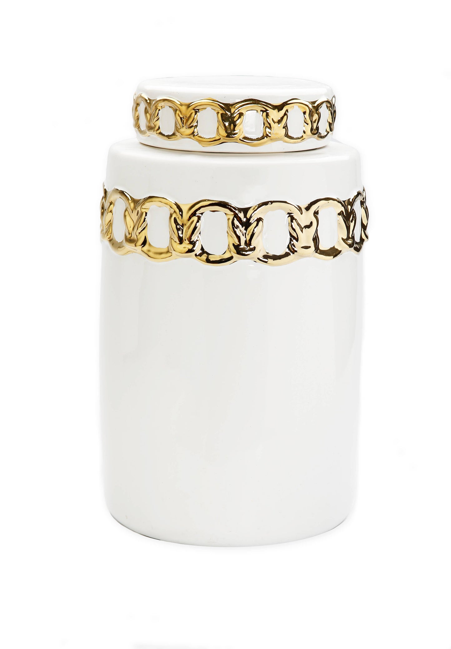 VIVIENCE - White Jar with Cover Gold Design on Top