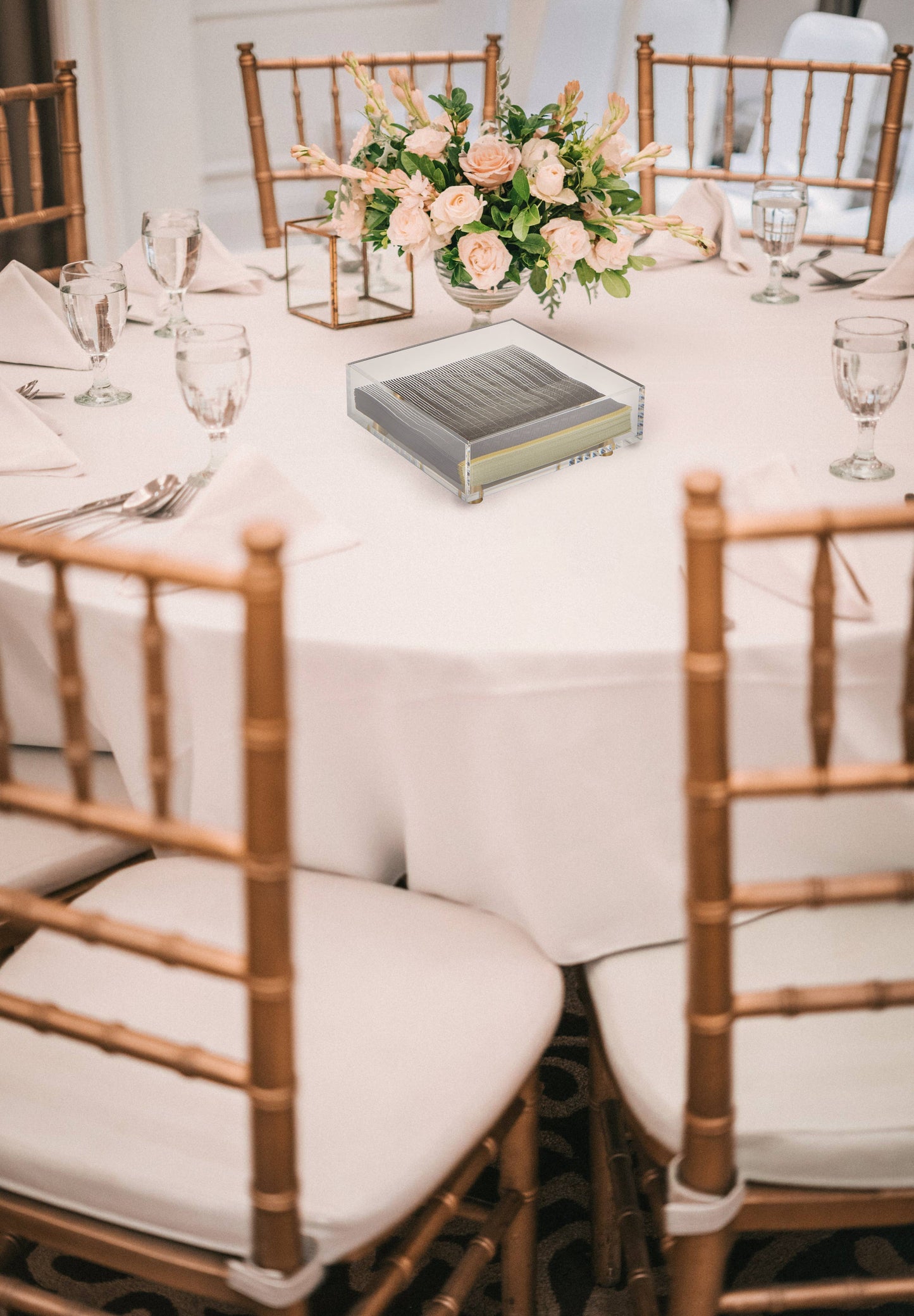 Krifts Products - Acrylic  Square Napkin Holder on Gold Legs