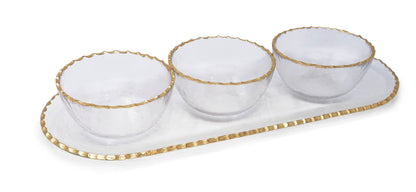 VIVIENCE - 3 Bowl Serving Dish Gold Rim