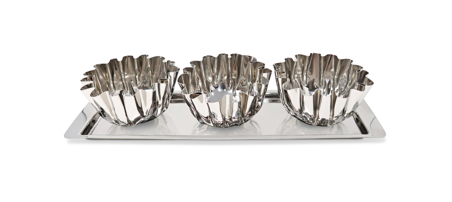 VIVIENCE - 3 Bowl Stainless Steel Relish Dish on Tray
