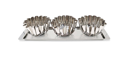 VIVIENCE - 3 Bowl Stainless Steel Relish Dish on Tray