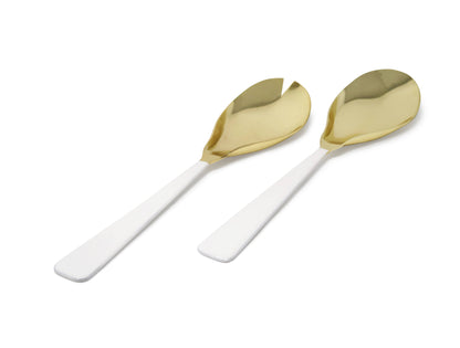 VIVIENCE - Set of 2 Gold Salad Servers with White Handles