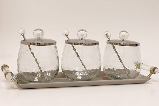 VIVIENCE - 3 Canisters on Rectangle Tray with with Clear Ball Knobs