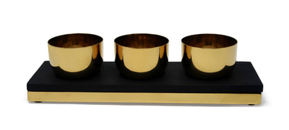 VIVIENCE - Gold 3 Bowl Relish Dish with Black Tray