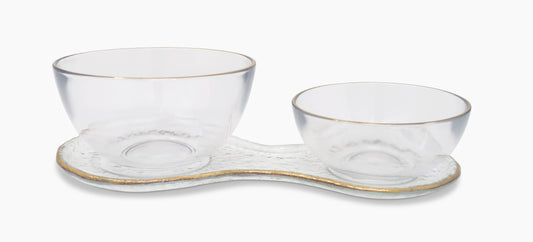 VIVIENCE - 2 Bowl Relish Dish With Gold Rim