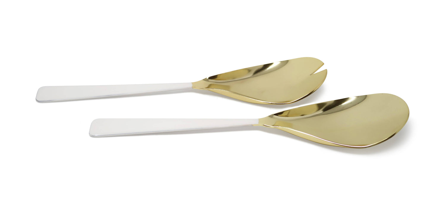 VIVIENCE - Set of 2 Gold Salad Servers with White Handles