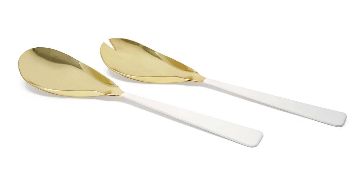 VIVIENCE - Set of 2 Gold Salad Servers with White Handles