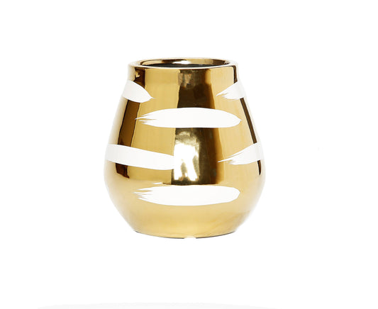 VIVIENCE - Gold Bud Vase with White Brushed Design