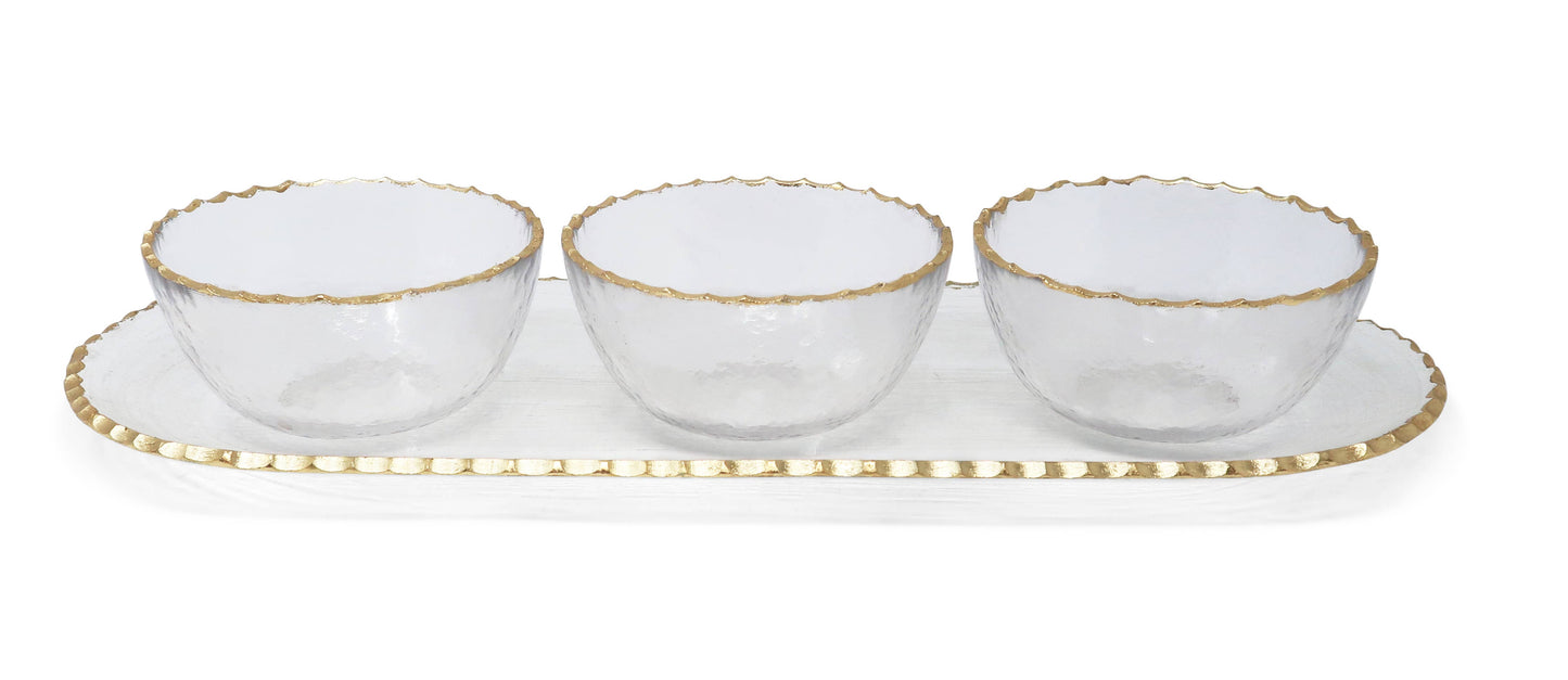 VIVIENCE - 3 Bowl Serving Dish Gold Rim