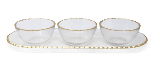 VIVIENCE - 3 Bowl Serving Dish Gold Rim