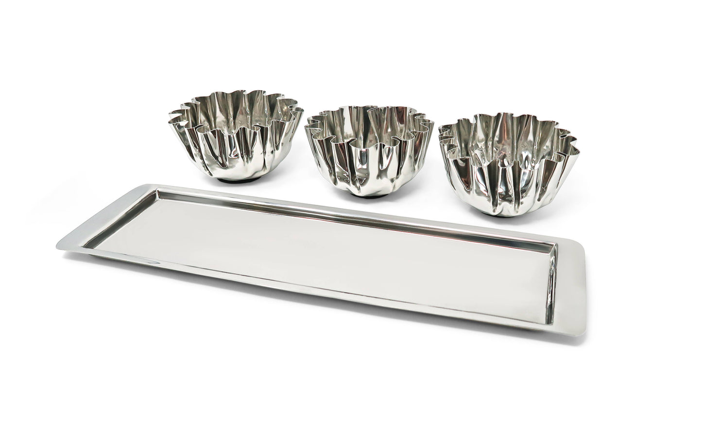 VIVIENCE - 3 Bowl Stainless Steel Relish Dish on Tray