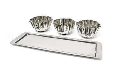 VIVIENCE - 3 Bowl Stainless Steel Relish Dish on Tray
