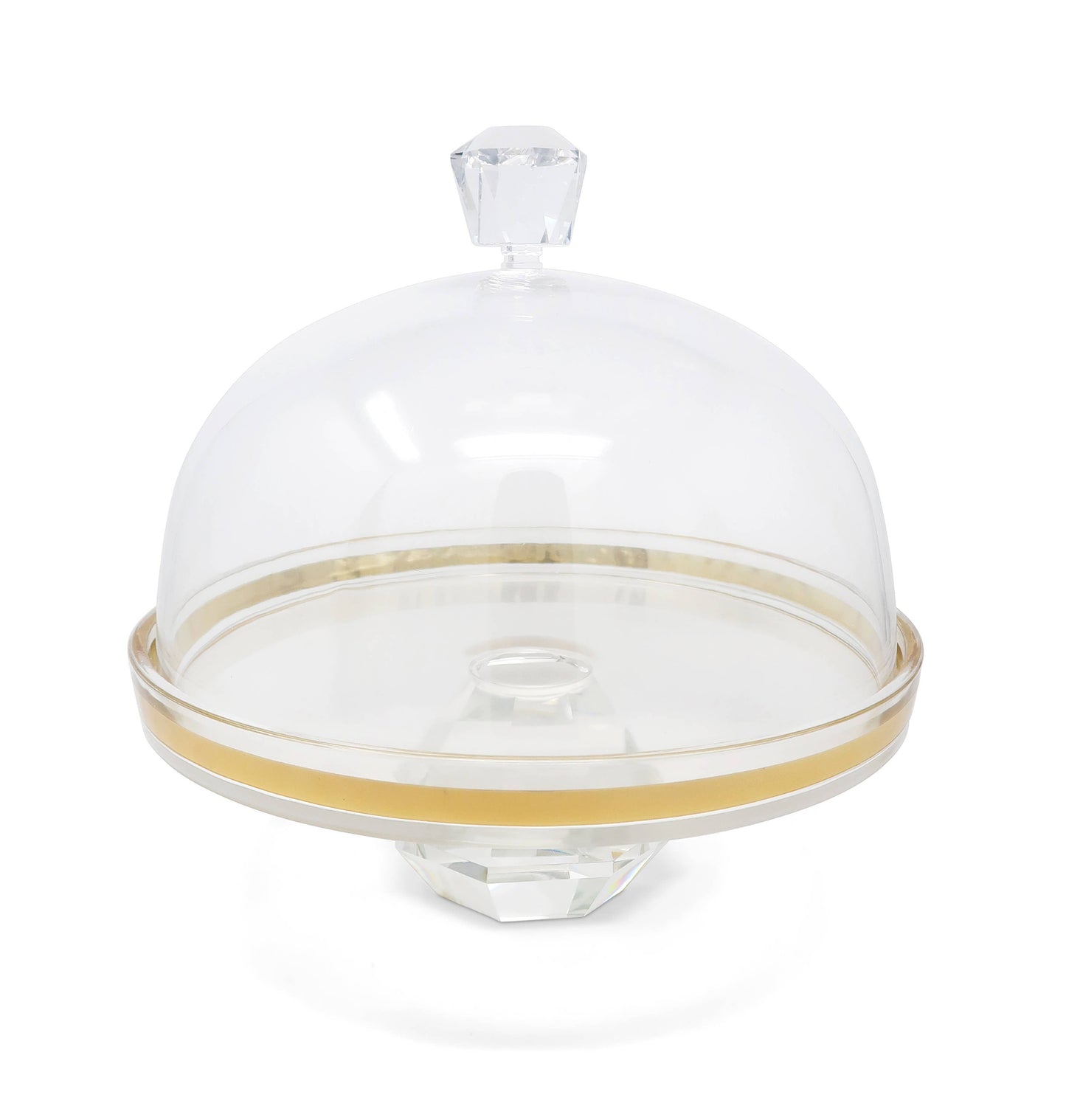 VIVIENCE - Glass Cake Dome with Colored Diamond Base and Knob